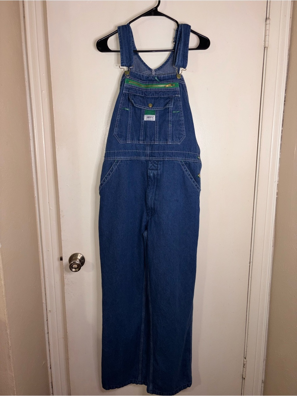 liberty Blue Denim Overalls with Green Trim